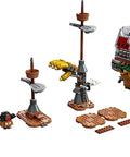 Super Mario Bowser’s Airship Expansion Set 71391 pieces showing ship sections and figures Kamek Rocky Wrench Goomba