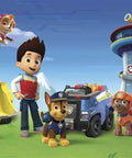 Paw Patrol characters and vehicles, featuring main tower, part of Paw Patrol Water Activated Spray And Stick Wall Mural Removable Peel And Stick 10.5 Feet By 6 Feet Easy Activation No Fuss Setup Kid Friendly Room Decor For Bedrooms And Playrooms