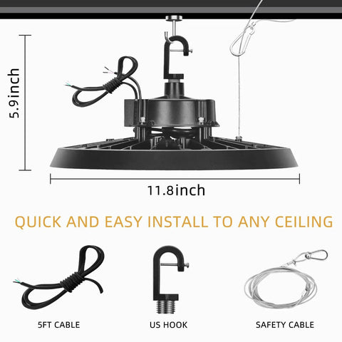 UFO LED High Bay Light 150W 24000LM 3 CCT Switchable 3500K 4000K 5000K 0 To 10V Dimmable 120 To 277V ETL Listed installation view