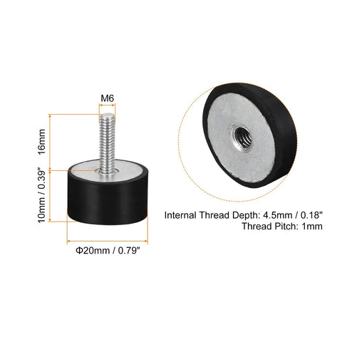 Badass Rock Solid Heavy Duty Rubber Vibration Isolator Mounts M6 Male Female Shock Absorber Kit with dimensions and details.