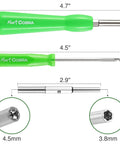 Must Have Portable Gamebit Screwdriver Set With 3 8mm And 4 5mm Heads Plus Magnetic Tri Wing Bit For NES SNES N64 Game Boy GameCube Sega Genesis And Other Cartridges By Mart Cobra, green handles with measurements