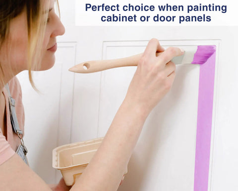 Triangle Detail Paint Brush 1.25 Inch Angled Corner Brush For Walls Doors Cabinets And Molding Great For Tight Corners And Fine Details Smooth Easy Finish being used on a door panel