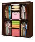 Portable Closet Wardrobe With 50 Inch Steel Frame And Non Woven Fabric Cover Four Hanging Rods And Four Storage Shelves Easy Assembly Brown Space Saver Organizer for clothes and gear