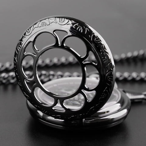 Mechanical Skeleton Pocket Watch For Men, Black Roman Numerals, Old School Antique Look, Chain Included, Easy Read Time Without Opening Lid, Durable Mens Pocket Watch