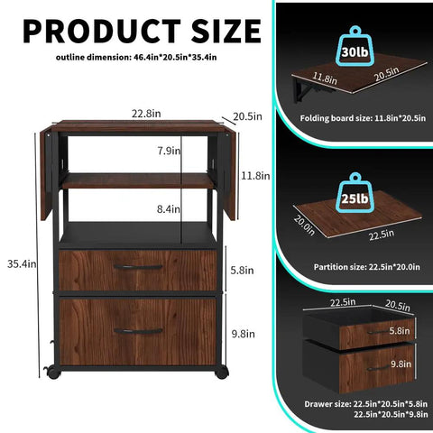 Dimensions of Mobile Heat Press Table With Pull Out Tray And Drawers, Heavy Duty 4 Tier Foldable Cart On Wheels.