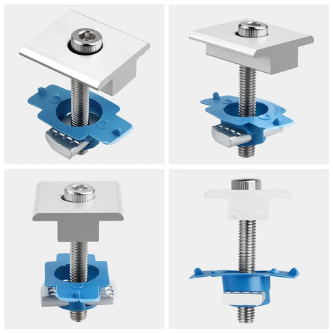 4 Piece Solar Panel Mid Clamps For Standard Unistrut 30mm 35mm Silver Easy Install With Pre Drilled Holes And Included Nuts And Screws