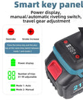 Smart key panel of Heavy Duty Cordless Rivet Nut Gun With Rechargeable Battery showing power display and mode settings.