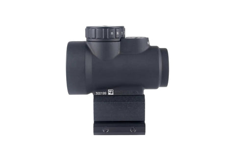 Side view of MRO SD 1x25 Red Dot Sight with Adjustable LED 2.0 MOA Red Dot and Lower One Third Co Witness Mount.