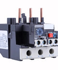 Side view of Thermal Overload Relay for Motor Protection 28-36A, showing auto/manual reset, black housing, and connection ports.