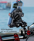 Heavy Duty Motorcycle Phone Mount With Silent Vibration Dampener And Lockdown Anti Theft Safety Knob for Cruiser and Sportbike Grips on handlebars.
