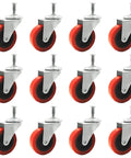 Heavy Duty 12 Pack Low Profile 2 Inch Polyurethane Caster Wheels With 360 Degree Swivel And Threaded Post Mount for smooth garage use.