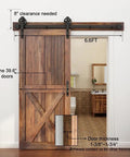 Premium 6.6 Feet Sliding Barn Door Hardware Kit In Matte Black Steel With Thick Spoke Wheels Runs Slick On Interior Walls Or Closets For Quick DIY Setup And A Rad Room Refresh Track Only, showcasing dimensions and door fit.