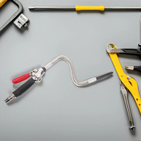Heavy Duty Aluminum Air Blow Gun With 30cm Extension Nozzle Adjustable Flow Control For Delicate Tool Cleaning And Tough Debris Removal Extended Reach For Hard To Access Areas Versatile Pro Pneumatic Dust Blaster, flexible nozzle