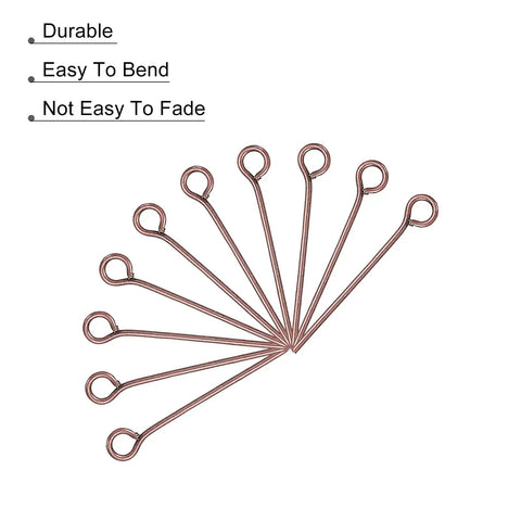 Red Copper Eye Pins 500Pcs 20mm 21 Gauge 0.7mm For Jewelry Making Findings DIY Craft Beading Head Pins arranged fanned out