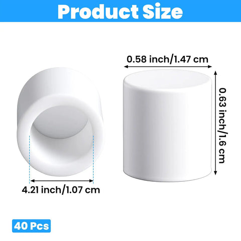 Universal Rubber Door Stopper Tips And Caps Replacement Set 40 Pcs White Wall Mount End Caps size details