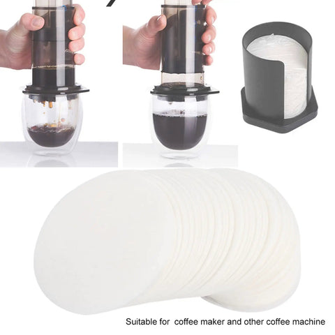 Brewing coffee with 350 Count Eco Friendly Round Coffee Filter Papers For Coffee Makers With Original Taste Preservation Ideal For Home Kitchen Office And Small Cafes For Restaurant Quality And Home Coffee Enthusiasts, shown in a stack and coffee maker.