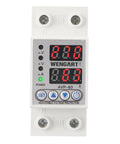 Heavy Duty Adjustable Digital Voltage Protector For AC 120v Single Phase Circuits With Over Under Relay 63a Knockout Current Shield and Dual Led Monitor mounted on din rail.