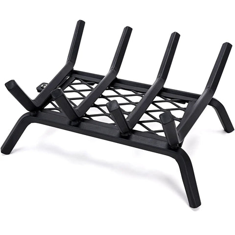 14 Inch Fireplace Log Grate With Ember Retainer Heavy Duty Steel Firewood Rack For Hearth Indoors And Outdoors, four-leg support
