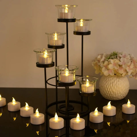 Battery Operated Tea Lights 24 Pack Flickering LED Flameless Candles Warm Yellow For Weddings Parties Home Decor With Cozy Vibe