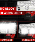Cordless LED Work Light For Milwaukee M18 Battery 40W 4200LM With 3 Modes 9 Inch Zinc Alloy Spotlight showing multiple lighting modes