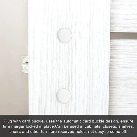 80 Piece Silicone Hole Plugs Kit With 8 Sizes Round Grommets For Car, Furniture And Office Use, shown on white cabinet door