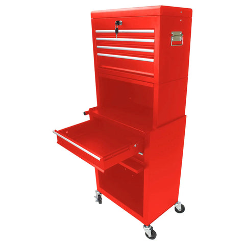 Heavy Duty 6 Drawer Rolling Tool Chest With Lockable Mobile Cabinet For Garage Workshop showing open drawer and smooth caster wheels.