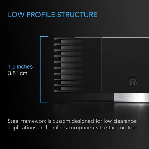 Low profile steel structure of Quiet Cooling Fan System for Routers Modems And Consoles featuring silent design, 1.5 inches tall.