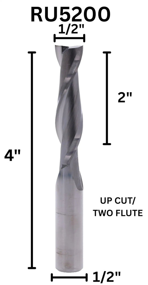 Upcut Spiral Router Bit Pro Grade Solid Carbide One Half Inch Cutting Diameter Two Inch Cutting Length One Half Inch Shank
