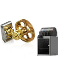 All Metal Filament Feed Gear Set For P2S Extruder Upgrade with hardened steel gears and brass reducer shown next to 3D printer