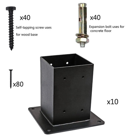 10 Pack 4x4 Post Base Bracket Set Heavy Duty Powder Coated Steel Fence Post Anchors With Screws and Expansion Bolts