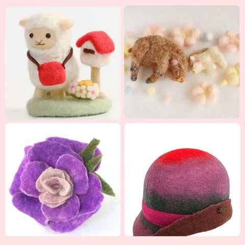 Felted wool projects using Needle Felting Kit With Three Size Sets Of 30 Needles Each Wooden Handle Tool Finger Cots And Essential Felting Supplies