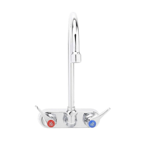 Wall Mount Mixing Faucet With 6 In Gooseneck Swivel Spout And Lever Handles, Chrome Finish, 4 In Centers, 1/2 In NPT Inlets, Model B-1146.