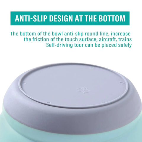 Anti-slip design of Collapsible Silicone Bowls Set Of 3 With Lids BPA Free Food Grade Camping Dinnerware base in blue