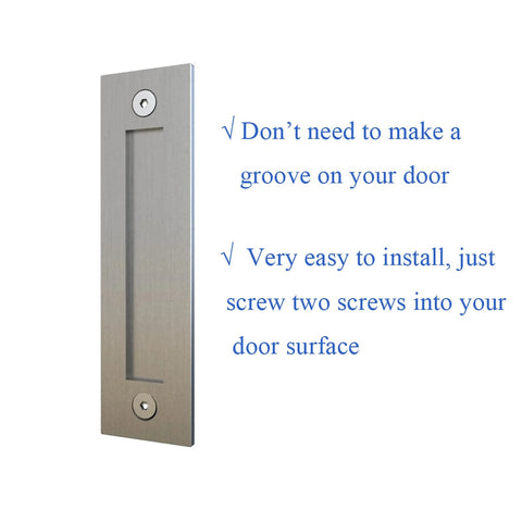 48 Inch Aluminum Bypass Sliding Door Hardware Kit Includes Two 8 Inch Barn Door Handles Commercial Grade Box Track Smooth Rolling Convex Rails Front Cover Concealment Premium 304 Stainless Steel Handles With Powder Coat features an easy-install flat metal handle with no groove required