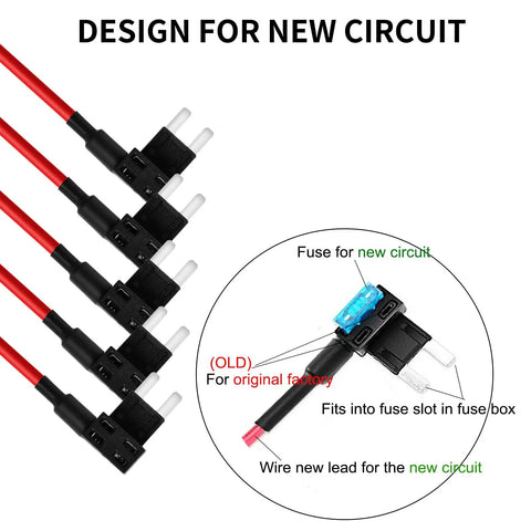 Mini Add A Circuit Fuse Tap Kit 12V 5 Pack With Blade Fuse Holders And 15A Mini ATM Fuses Waterproof And Anti Rattle
