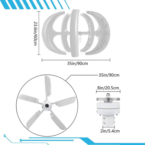 Vertical Axis Wind Turbine Kit With Five Blades, 16000W Peak Output, 12V/24V/48V Systems, Three Phase Permanent Magnet Generator, white