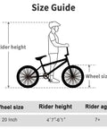 Size guide for Yaphet 20 Inch Freestyle BMX Bike For Teens And Adults Street Ready Trick Bike With 360 Degree Rotating Handlebar.