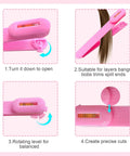 Image of Game Changing DIY Haircutting Kit For Home Use Including Ultra Slick Hair Scissors Split Ends Trimmer and Precision Bangs Clips showing instructions.