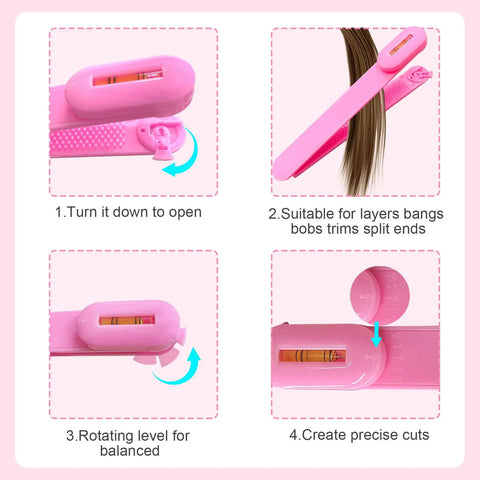 Image of Game Changing DIY Haircutting Kit For Home Use Including Ultra Slick Hair Scissors Split Ends Trimmer and Precision Bangs Clips showing instructions.