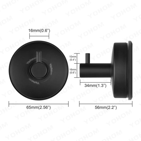 Matte Black Stainless Steel Suction Cup Hooks Set for Shower and Bath dimensions diagram