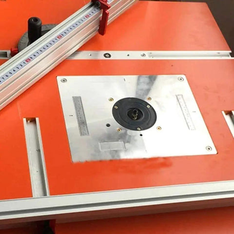 Builder Grade Aluminum Alloy Miter Bar For Table Saw featuring dead sure alignment, shown mounted on woodworking table.