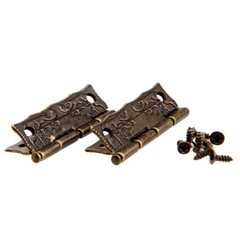 Antique Bronze Box Hinges Set, 10 Iron 36x23mm Decorative Hinges with screws, vintage hardware