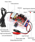 Close-up of Adjustable LM317 Power Supply Kit From 110V To DC With 1.25V To 12V Output Built In Voltmeter, featuring components and labels.
