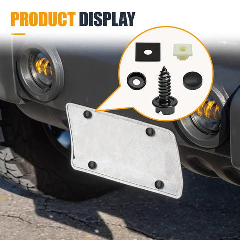 Rustproof Stainless Steel Car License Plate Screw Kit With Anti Theft And Anti Rattle Frame Covers next to car bumper