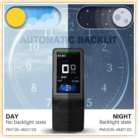 Mini Color TFT LCD Display For E Bike With Waterproof Connector, showing day and night backlight modes