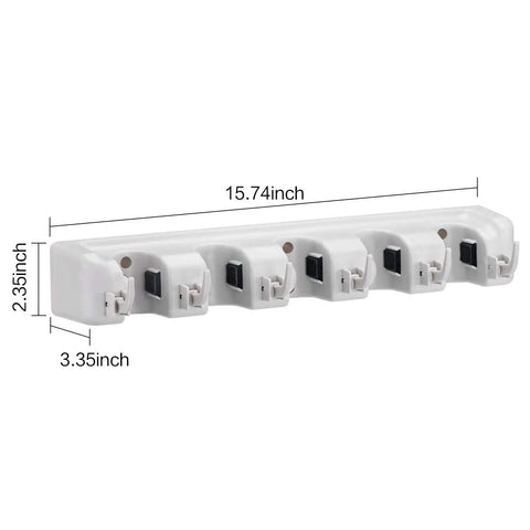 Wall Mounted Mop Broom Holder Organizer Rack With 5 Slots And 6 Hooks For Kitchen Garage Laundry Garden Tools Go To Space Saving Storage Heavy Duty Plastic Includes Screws And Anchors Holds Up To 25 Lbs