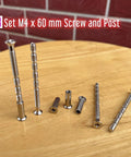 8 Set M4 X 60mm Breakaway Phillips Flat Countersunk Screws With Posts displayed on a wooden surface