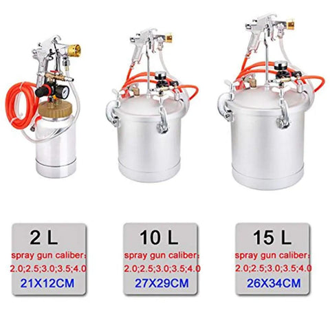 Pro Grade Heavy Duty 15 Liter Pneumatic Pressure Paint Spray Gun for smooth coatings and lacquer spraying, featuring steel tank.
