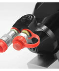Beefy Hydraulic Torque Wrench One Point Five Inch Square Drive Ten Thousand Newton Meter Built Like A Tank With Alloy Construction No Sweat Swivel Hose Fits Tight Spaces Made For Serious Garage Grind, close-up of hydraulic connection.