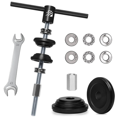 BUCKLOS bike headset press-in tool kit with adjustable screw press, wrenches, bearings and bottom bracket adapters